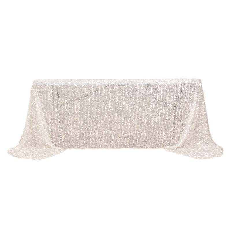90"x156" Fringe Shag Polyester Rectangular Tablecloth TAB_STR02_90156_WHT