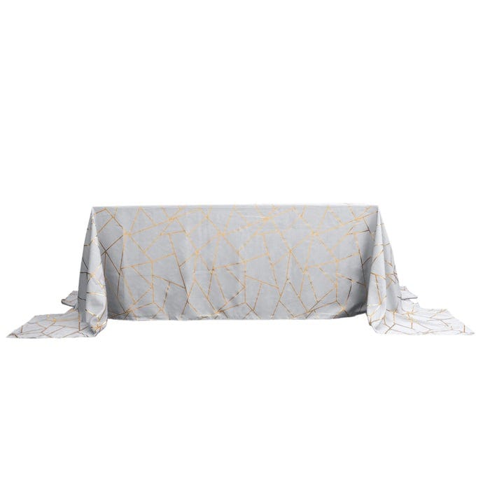 90"x156" Polyester Rectangular Tablecloth with Metallic Geometric Pattern