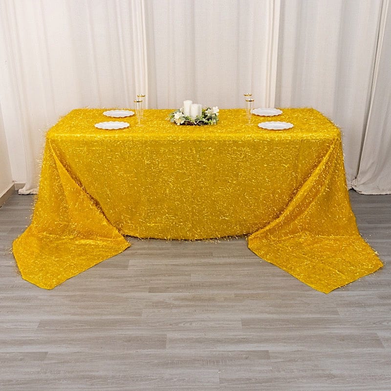 90"x156" Polyester Rectangular Tablecloth with Metallic Tinsel