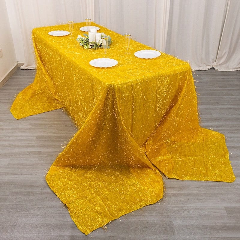 90"x156" Polyester Rectangular Tablecloth with Metallic Tinsel
