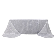 90"x156" Polyester Rectangular Tablecloth with Metallic Tinsel TAB_STR01_90156_SILV