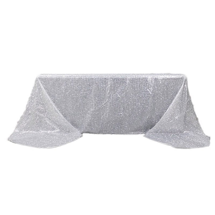 90"x156" Polyester Rectangular Tablecloth with Metallic Tinsel TAB_STR01_90156_SILV