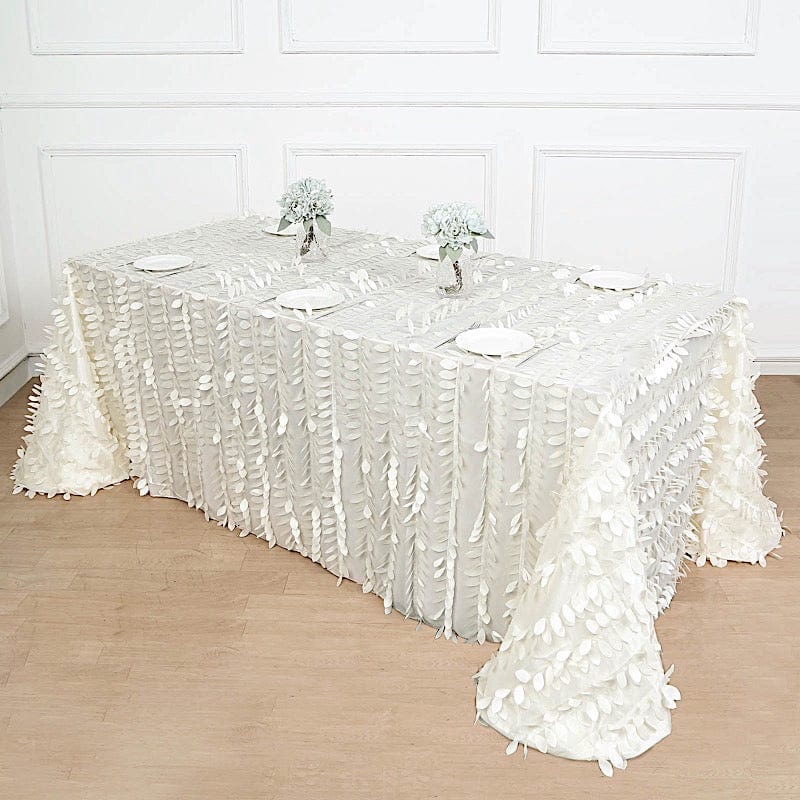 90"x156" Taffeta Rectangular Tablecloth with 3D Leaves Design