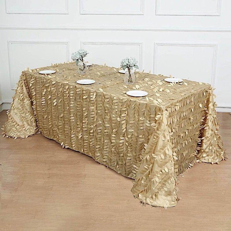 90"x156" Taffeta Rectangular Tablecloth with 3D Leaves Design
