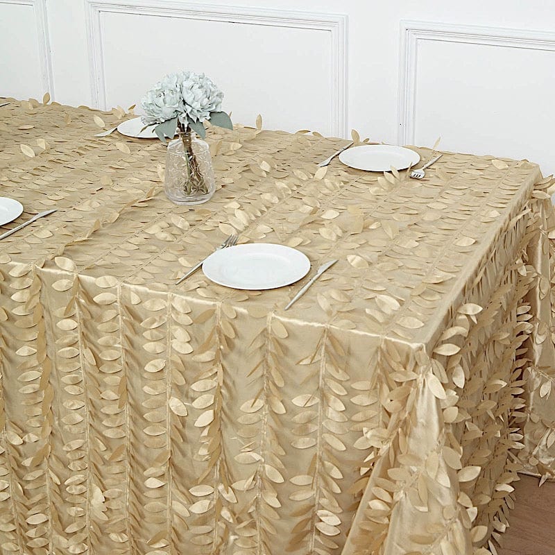 90"x156" Taffeta Rectangular Tablecloth with 3D Leaves Design