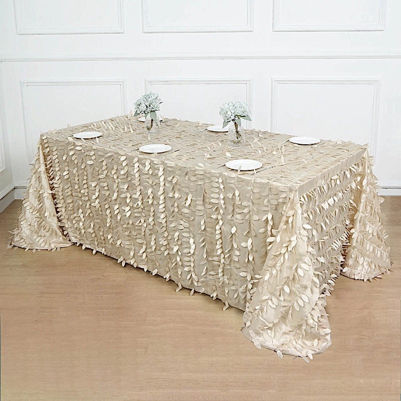 90"x156" Taffeta Rectangular Tablecloth with 3D Leaves Design