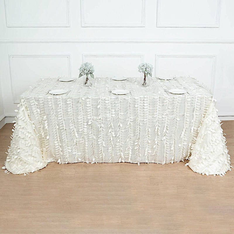 90"x156" Taffeta Rectangular Tablecloth with 3D Leaves Design