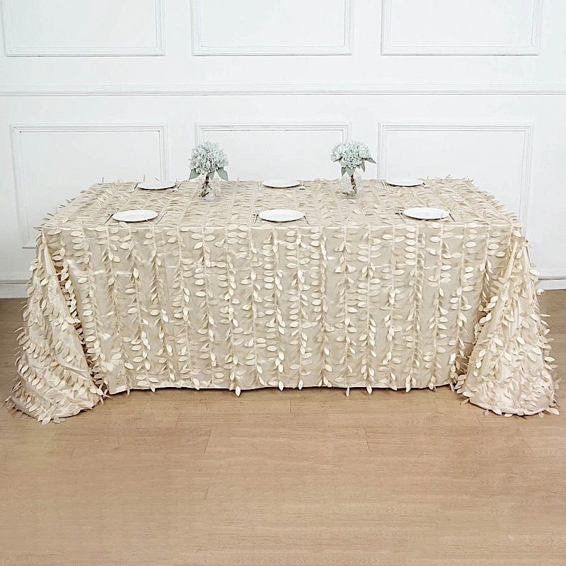 90"x156" Taffeta Rectangular Tablecloth with 3D Leaves Design