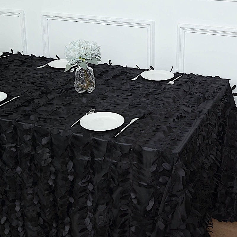 90"x156" Taffeta Rectangular Tablecloth with 3D Leaves Design