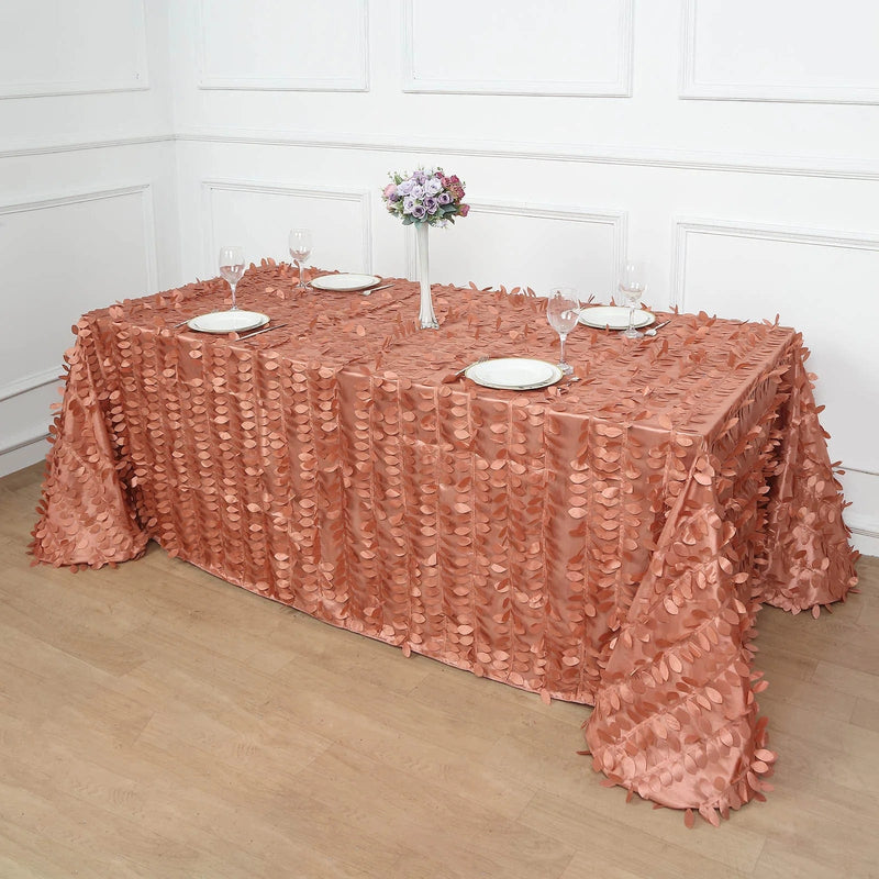 90"x156" Taffeta Rectangular Tablecloth with 3D Leaves Design