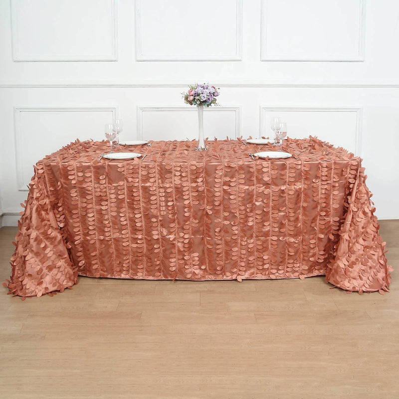 90"x156" Taffeta Rectangular Tablecloth with 3D Leaves Design