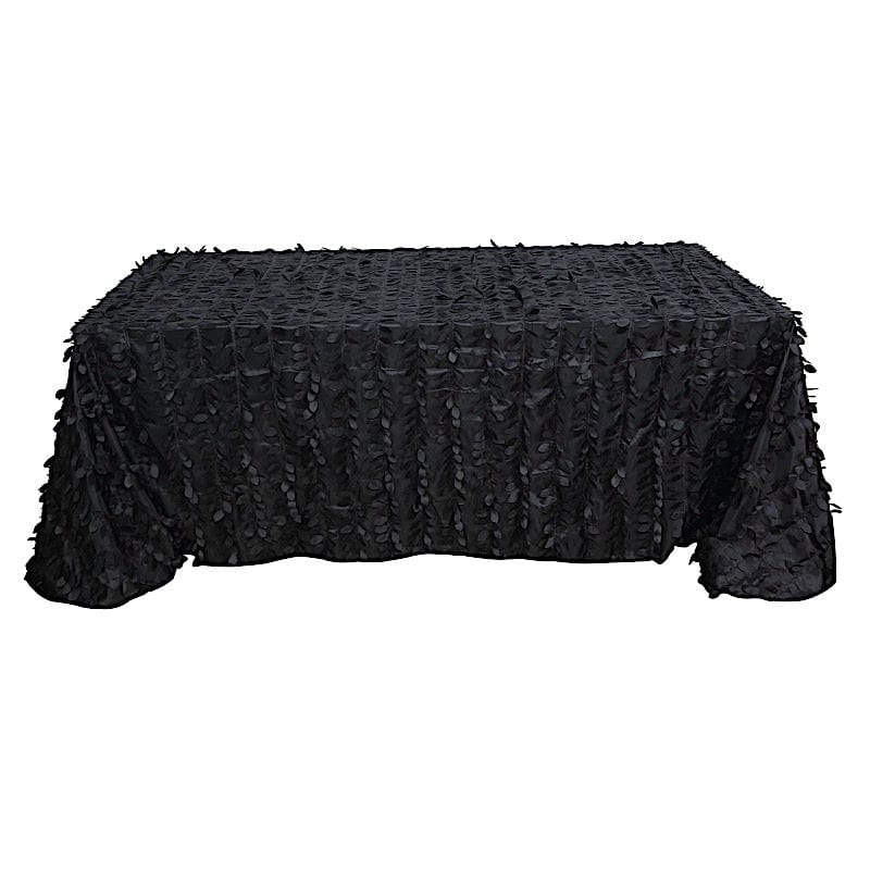 90"x156" Taffeta Rectangular Tablecloth with 3D Leaves Design TAB_LEAF_90156_BLK