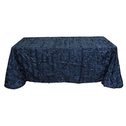 90"x156" Taffeta Rectangular Tablecloth with 3D Leaves Design TAB_LEAF_90156_NAVY