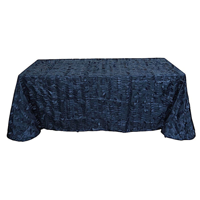 90"x156" Taffeta Rectangular Tablecloth with 3D Leaves Design TAB_LEAF_90156_NAVY