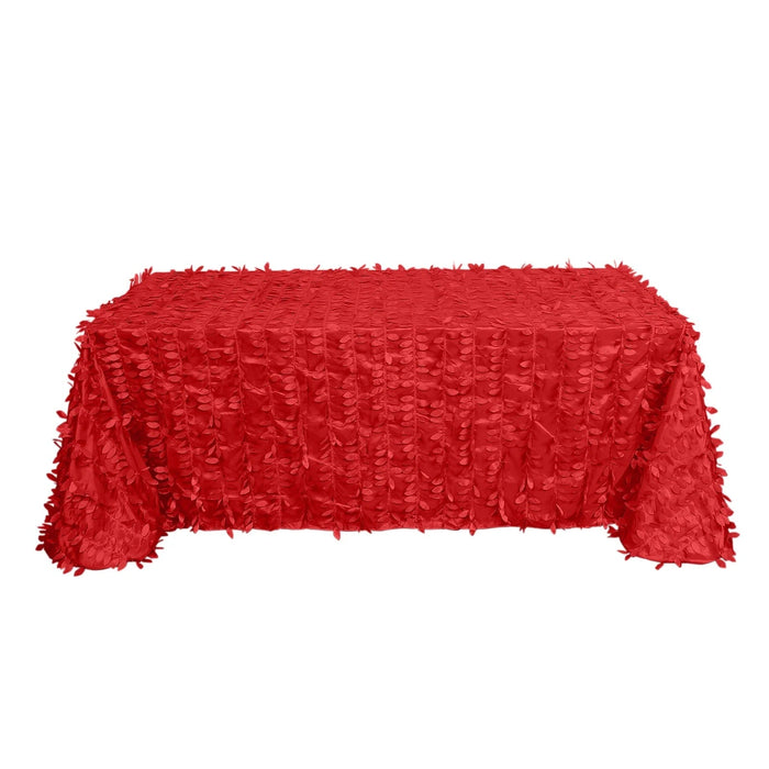 90"x156" Taffeta Rectangular Tablecloth with 3D Leaves Design TAB_LEAF_90156_RED