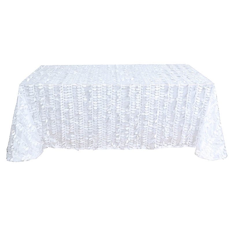 90"x156" Taffeta Rectangular Tablecloth with 3D Leaves Design TAB_LEAF_90156_WHT