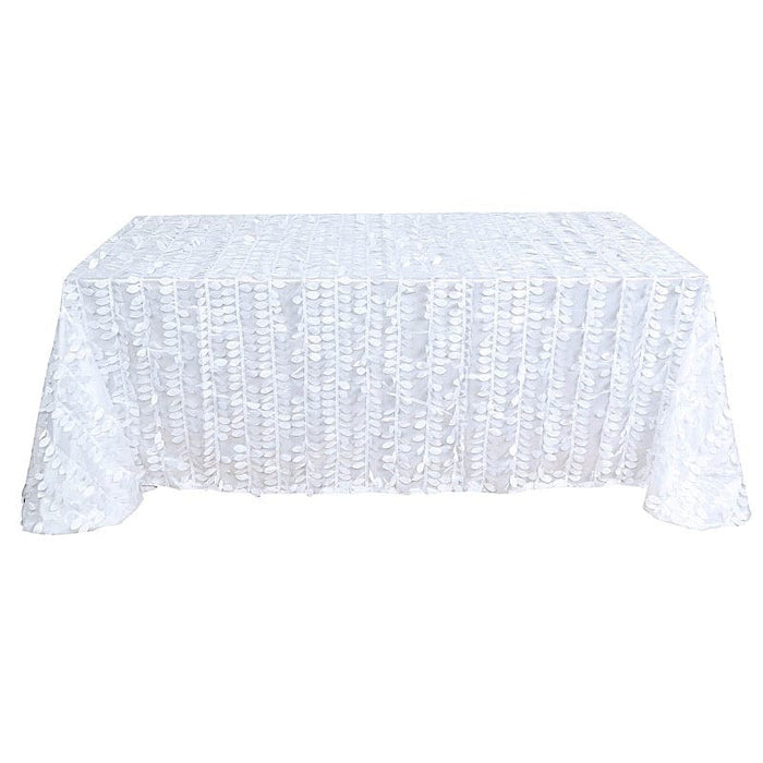 90"x156" Taffeta Rectangular Tablecloth with 3D Leaves Design TAB_LEAF_90156_WHT