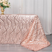 90"x156" Wave Mesh Rectangular Tablecloth with Embroidered Sequins
