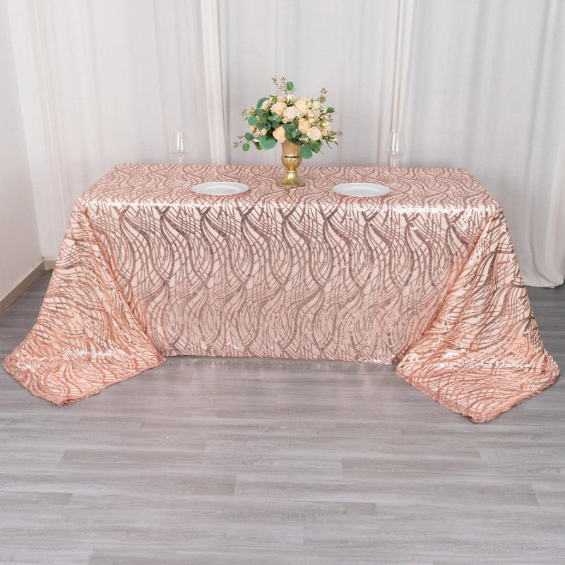90"x156" Wave Mesh Rectangular Tablecloth with Embroidered Sequins