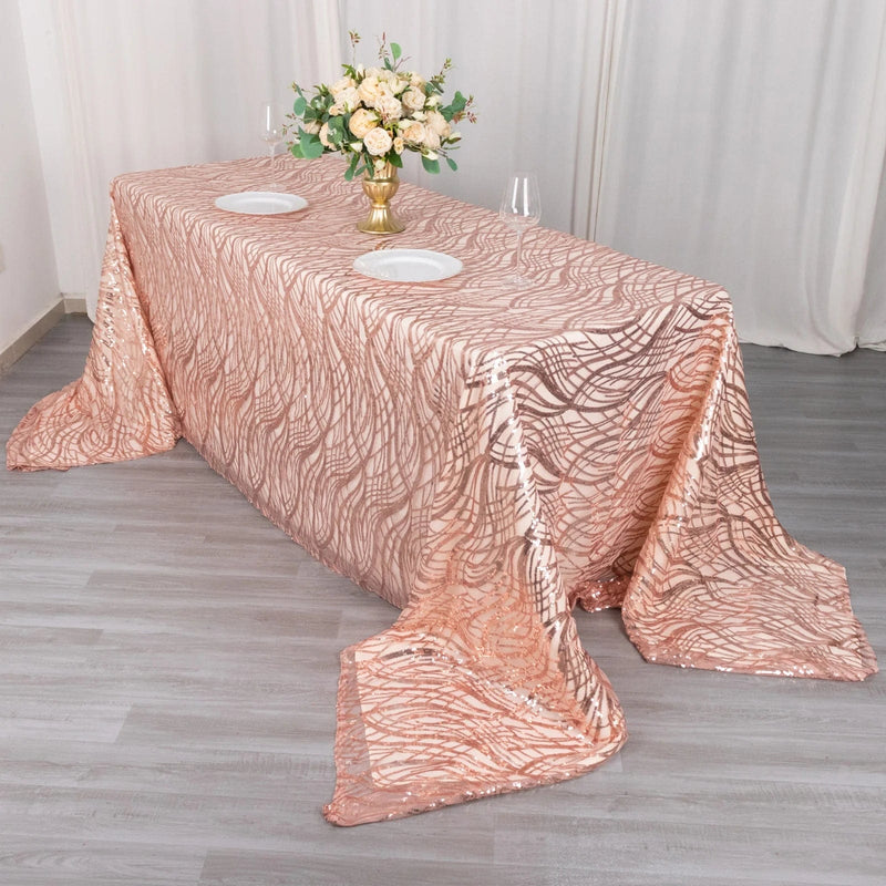 90"x156" Wave Mesh Rectangular Tablecloth with Embroidered Sequins