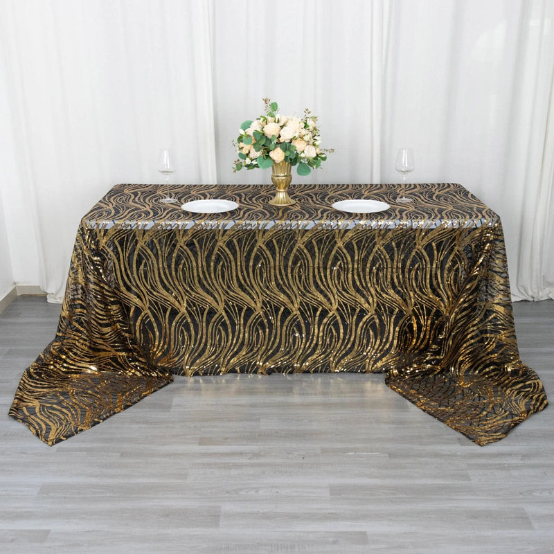 90"x156" Wave Mesh Rectangular Tablecloth with Embroidered Sequins