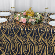 90"x156" Wave Mesh Rectangular Tablecloth with Embroidered Sequins
