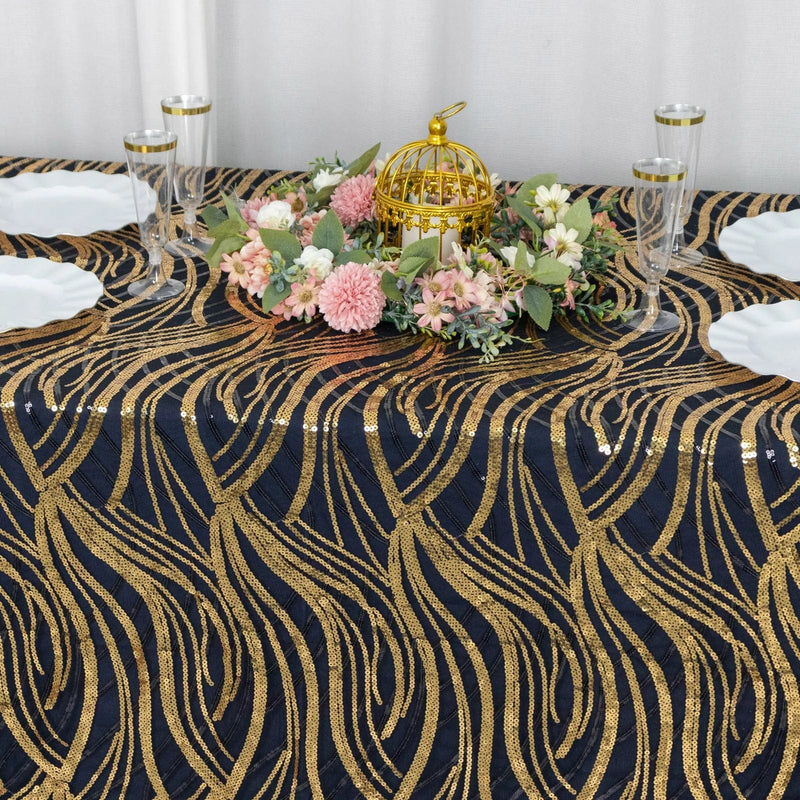 90"x156" Wave Mesh Rectangular Tablecloth with Embroidered Sequins