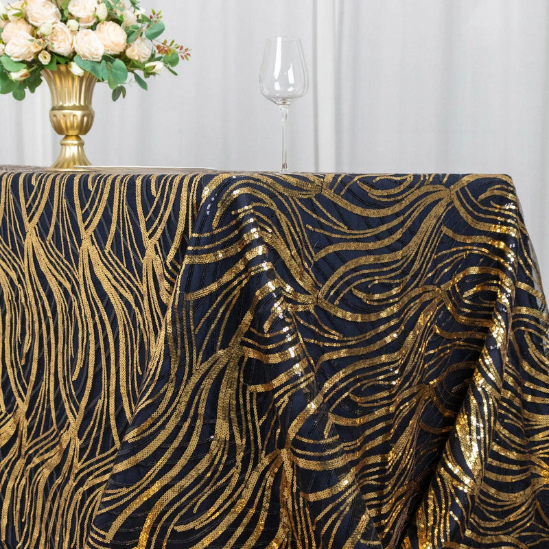 90"x156" Wave Mesh Rectangular Tablecloth with Embroidered Sequins