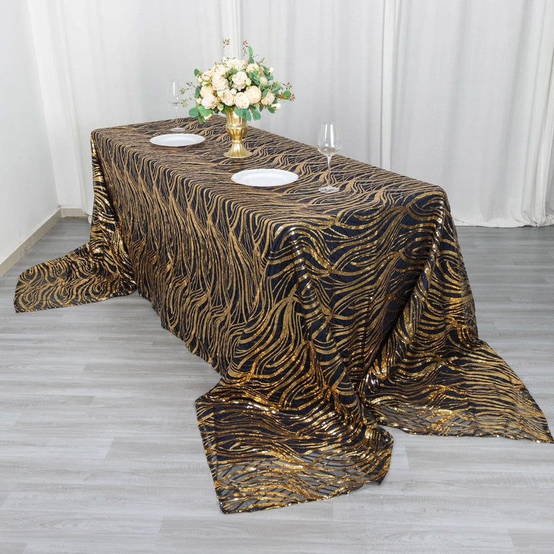 90"x156" Wave Mesh Rectangular Tablecloth with Embroidered Sequins