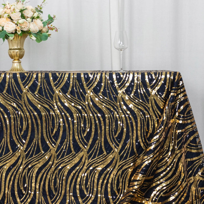 90"x156" Wave Mesh Rectangular Tablecloth with Embroidered Sequins