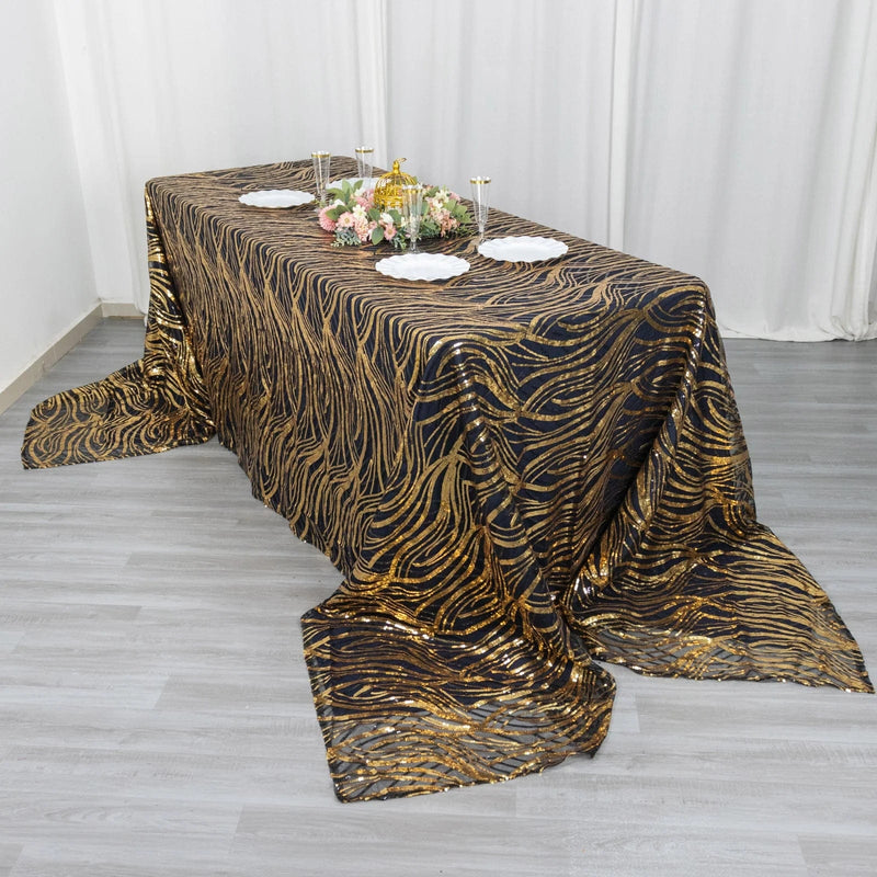 90"x156" Wave Mesh Rectangular Tablecloth with Embroidered Sequins