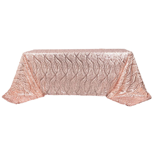 90"x156" Wave Mesh Rectangular Tablecloth with Embroidered Sequins TAB_02_WAVE_90156_046