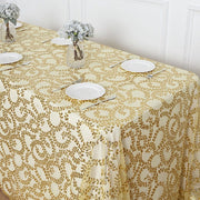 90x156" Sequin Leaf Embroidered Tulle Rectangular Tablecloth