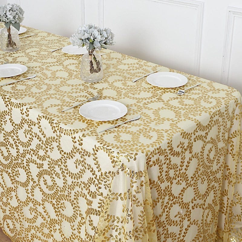 90x156" Sequin Leaf Embroidered Tulle Rectangular Tablecloth