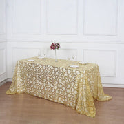 90x156" Sequin Leaf Embroidered Tulle Rectangular Tablecloth