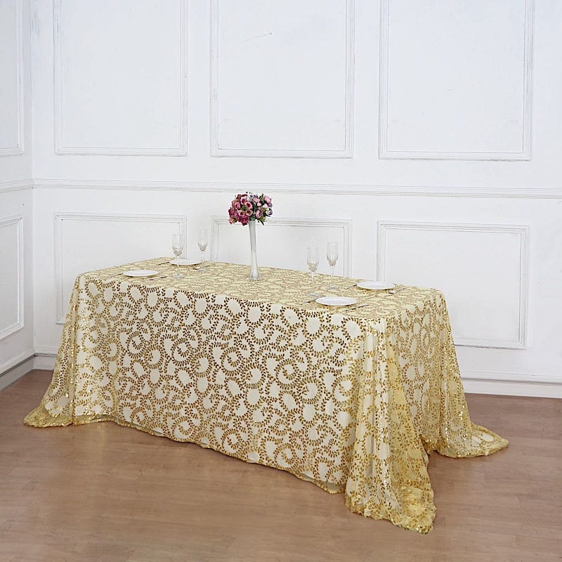 90x156" Sequin Leaf Embroidered Tulle Rectangular Tablecloth