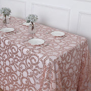 90x156" Sequin Leaf Embroidered Tulle Rectangular Tablecloth