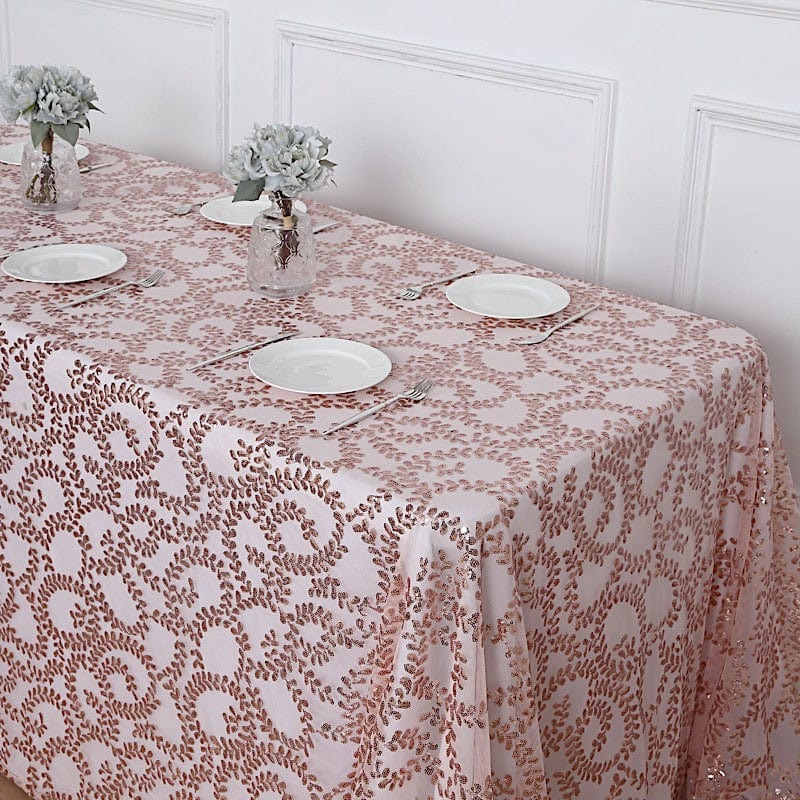90x156" Sequin Leaf Embroidered Tulle Rectangular Tablecloth