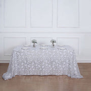 90x156" Sequin Leaf Embroidered Tulle Rectangular Tablecloth