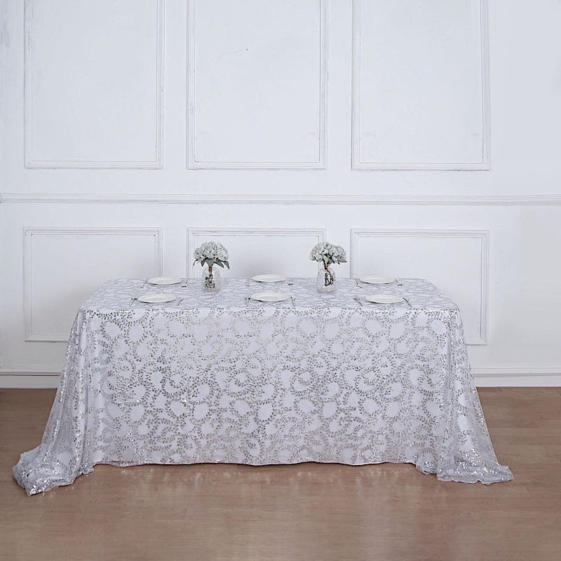 90x156" Sequin Leaf Embroidered Tulle Rectangular Tablecloth