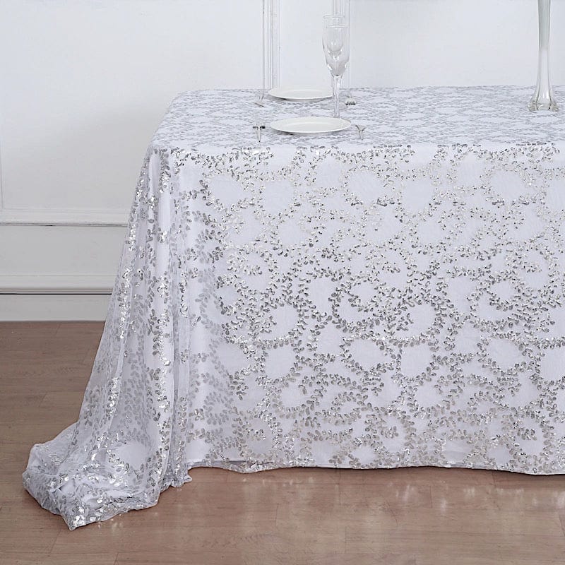 90x156" Sequin Leaf Embroidered Tulle Rectangular Tablecloth