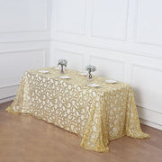 90x156" Sequin Leaf Embroidered Tulle Rectangular Tablecloth