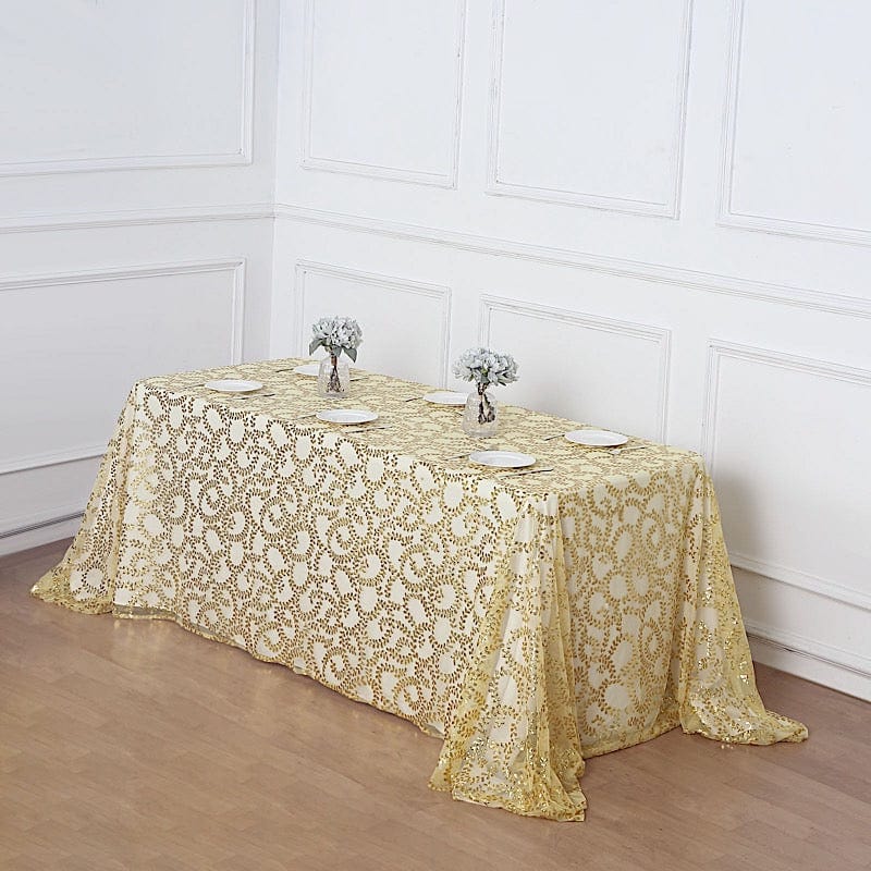 90x156" Sequin Leaf Embroidered Tulle Rectangular Tablecloth