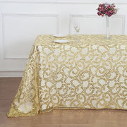 90x156" Sequin Leaf Embroidered Tulle Rectangular Tablecloth