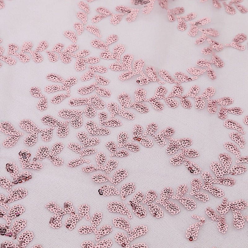 90x156" Sequin Leaf Embroidered Tulle Rectangular Tablecloth