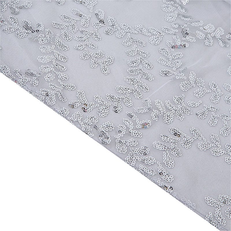 90x156" Sequin Leaf Embroidered Tulle Rectangular Tablecloth