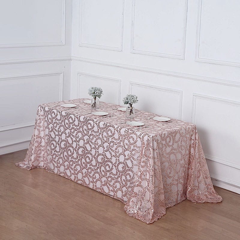90x156" Sequin Leaf Embroidered Tulle Rectangular Tablecloth