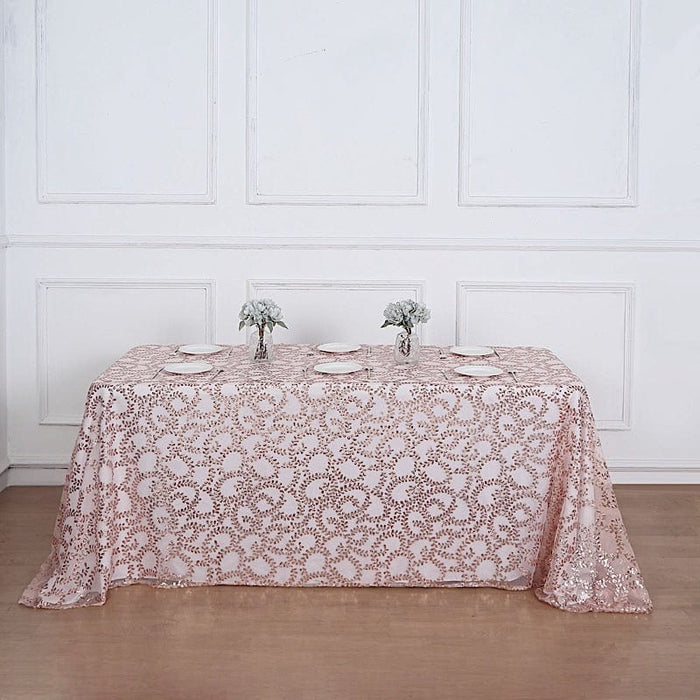 90x156" Sequin Leaf Embroidered Tulle Rectangular Tablecloth