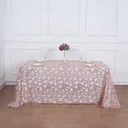 90x156" Sequin Leaf Embroidered Tulle Rectangular Tablecloth