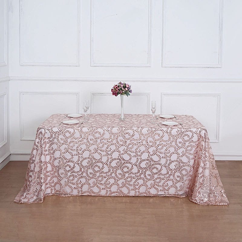 90x156" Sequin Leaf Embroidered Tulle Rectangular Tablecloth